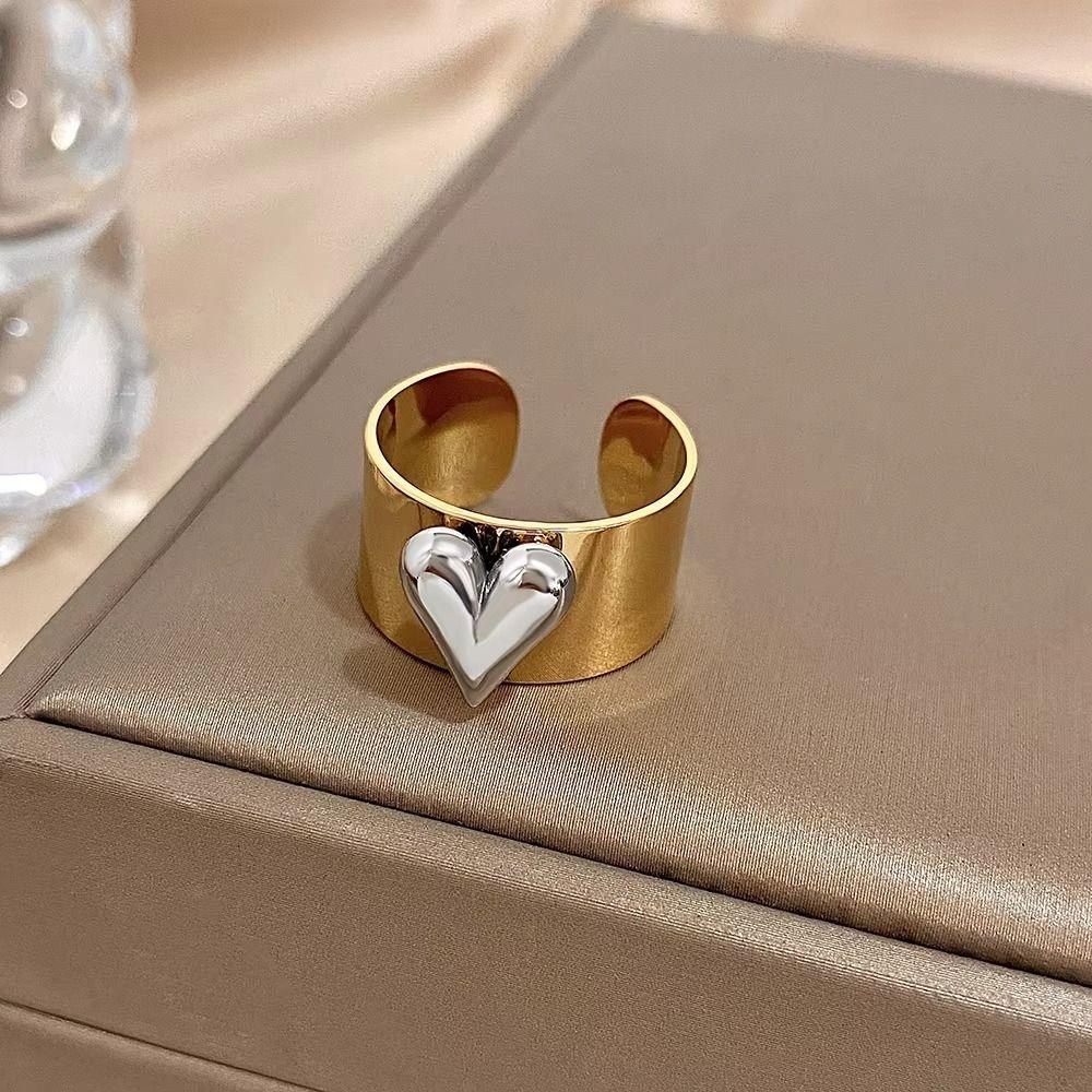 Stainless Steel Heart Shaped Ring Gold&Silver Finger Ring Romantic Love Heart Opening Ring Wedding