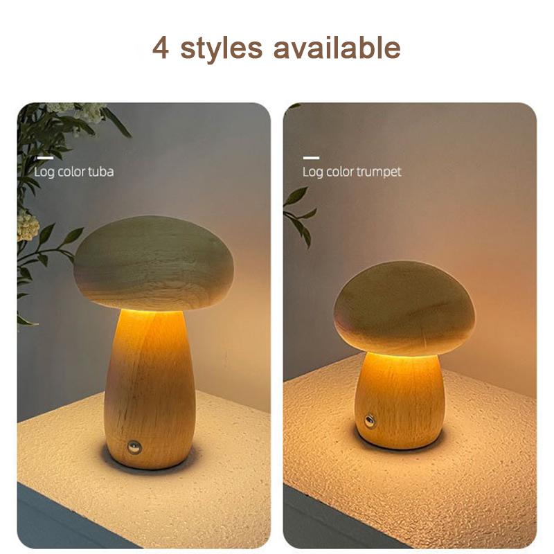 Dřevěné houby Noční světlo Dotykový spínač Ložnice Noční stolní lampa Ořech Buk Dřevo Teplé stmívatelné stolní světlo USB nabíjecí