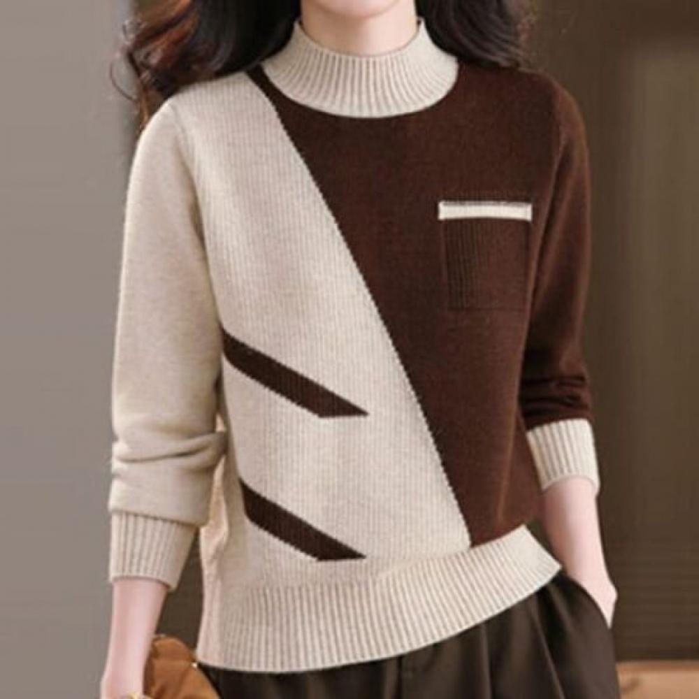 Navava Women Mock Neck Color Block Knit Nk3549