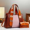 New Fashionable Woven Fabric Splicing Color Collision Women's Handbag with Large Capacity