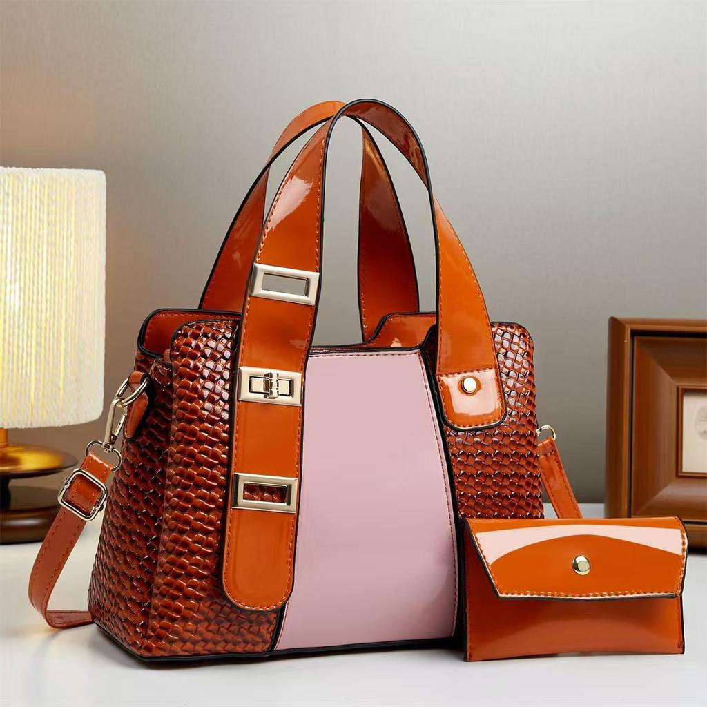 New Fashionable Woven Fabric Splicing Color Collision Women's Handbag with Large Capacity