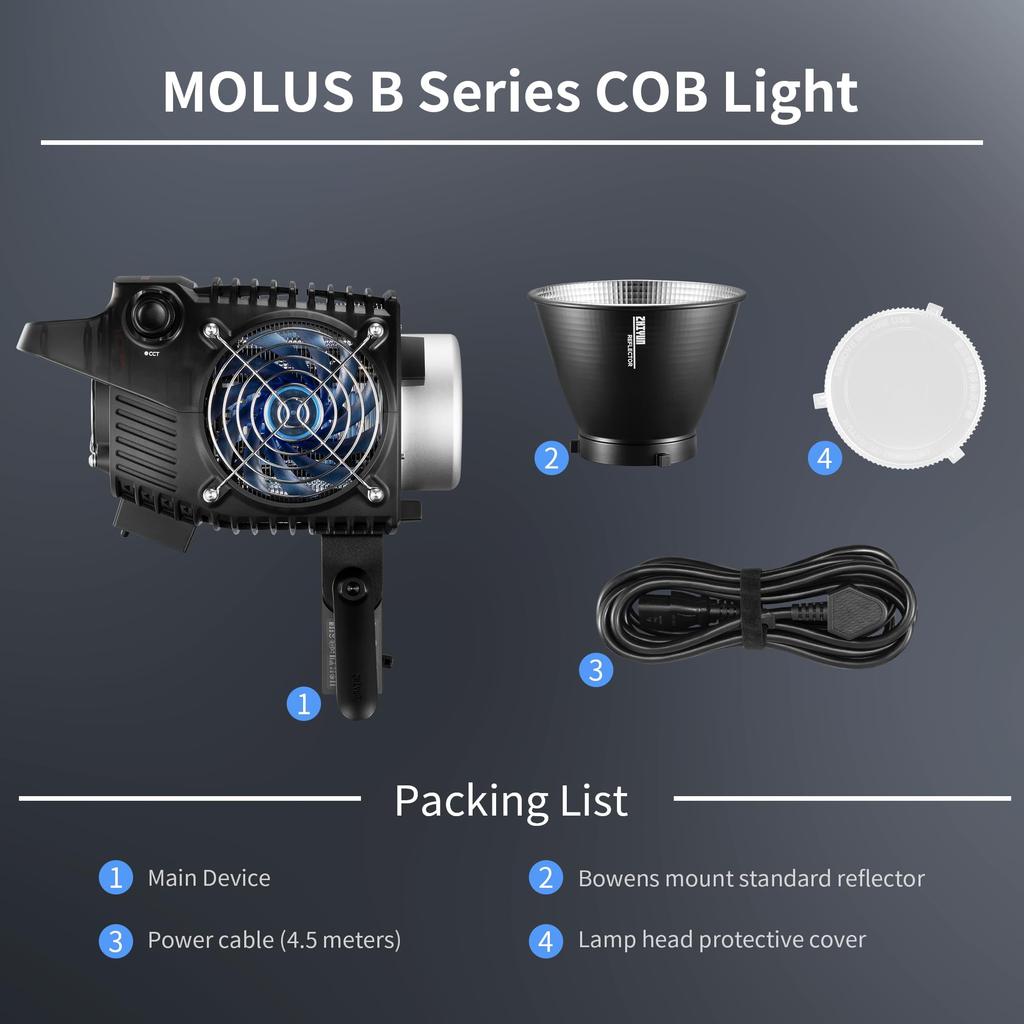 Flagship ZHIYUN MOLUS B500 500W LED Video COB Photography Lighting Compact Body with Bowens Mount [Official Store] Light, Bi-Color Light,