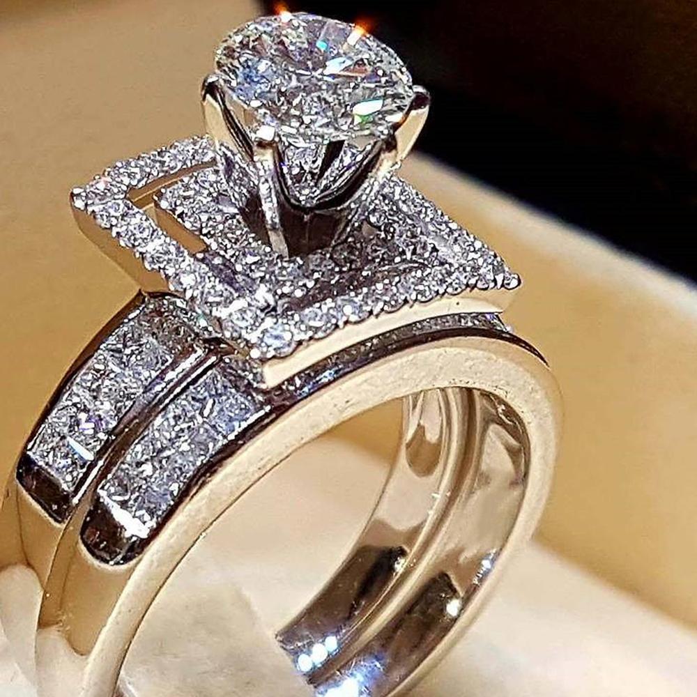 Huitan Fashion Geometric Shaped Bridal Sets Rings for Women Luxury  Color Cubic Zirconia Rings High Quality Lady's Jewelry