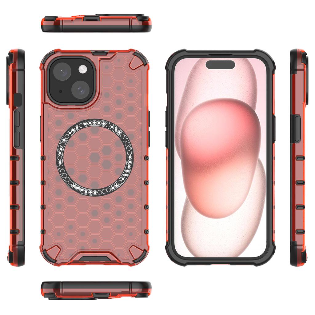For iPhone 15 Case Honeycomb Design Magnetic TPU+PC Phone Cover