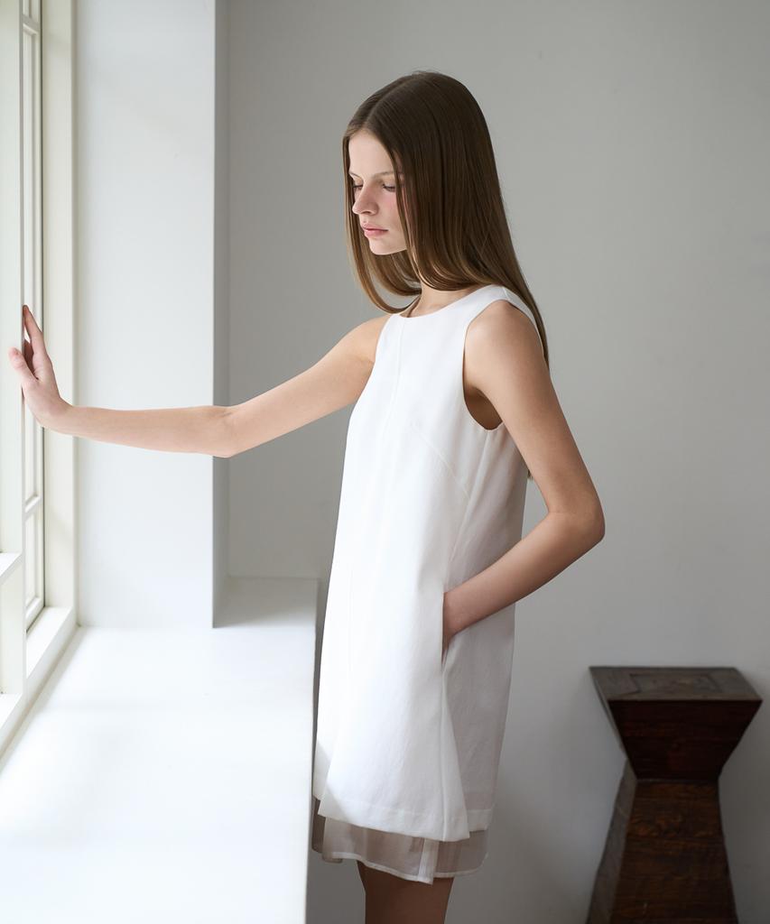 Dehebe Layered Chiffon Mini Dress [Ivory]
