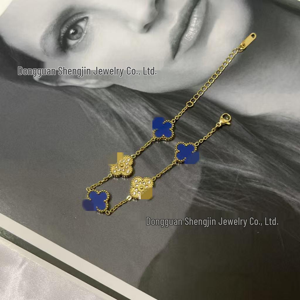 18k Gold 13mm Clover & Diamond Five-Flower Bracelet - Women's Simple, Versatile, Non-Fading Fashion Accessory