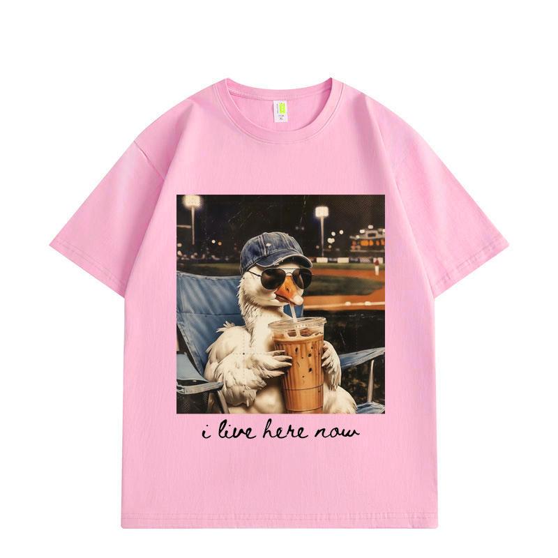 I Live Here Now Funny Goose Meme Graphic T Shirts High Quality Fashion Oversized T-shirts Men Women Short Sleeve T-shirt