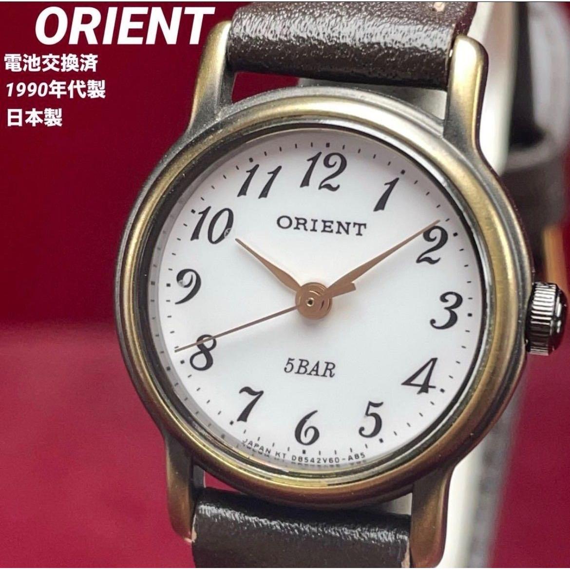 Used Battery replaced/Made in the 1990s ORIENT Orient Quartz 5 ATM Water Resistant Vintage Antique QZ Watch Working Product Leather Strap Made by