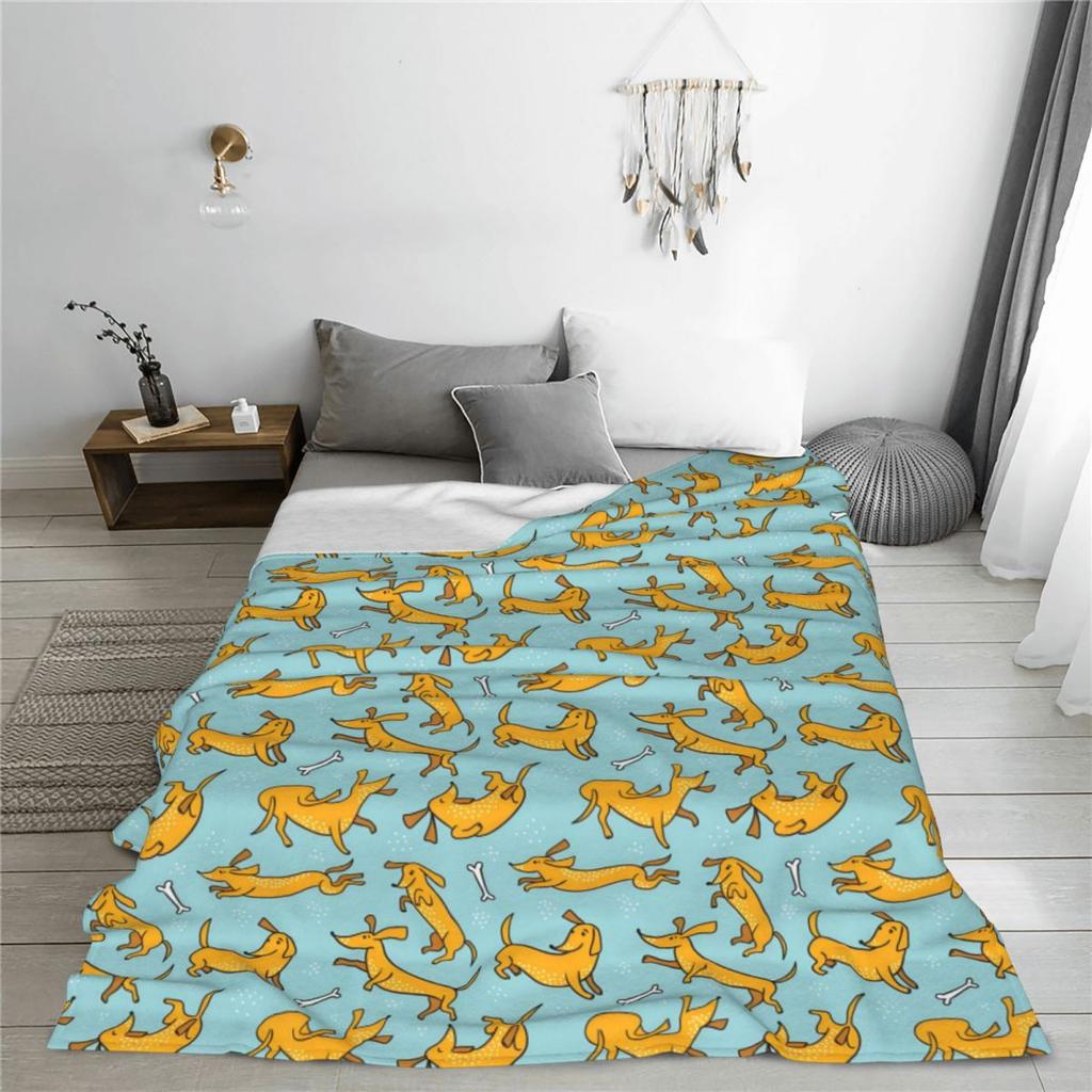 Individuell 3D-gedruckte lustige Dackel-Cartoon-Decken, bequeme weiche Flanell-Sommer-Überwurfdecke für Sofa, Außenbereich, Bett