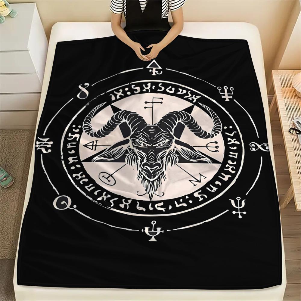1PC Satan Symbol Print Flannel Blanket, High Quality All Seasons, Home Decor, Warmth and Comfort, Perfect for Christmas Gifts