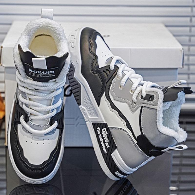 Large-size Men Shoes Winter High-top Cotton Shoes Winter Leather Sneaker Plush Warm Snow Boots Fashion Velvet Casual Board Shoes