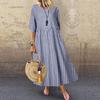 Casual Summer Women Retro Plaid Printed Dress Vintage O Neck Half Sleeve Oversized Maxi Long Dresses