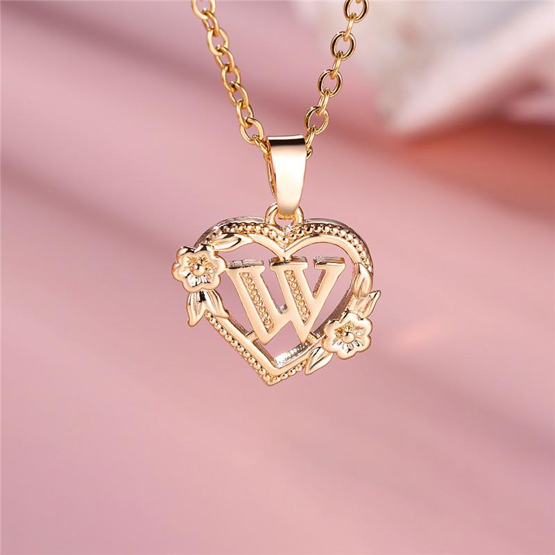 Cute Female A-Z Letter Pendant Necklace Yellow Gold Color Wedding Jewelry Gift For Women