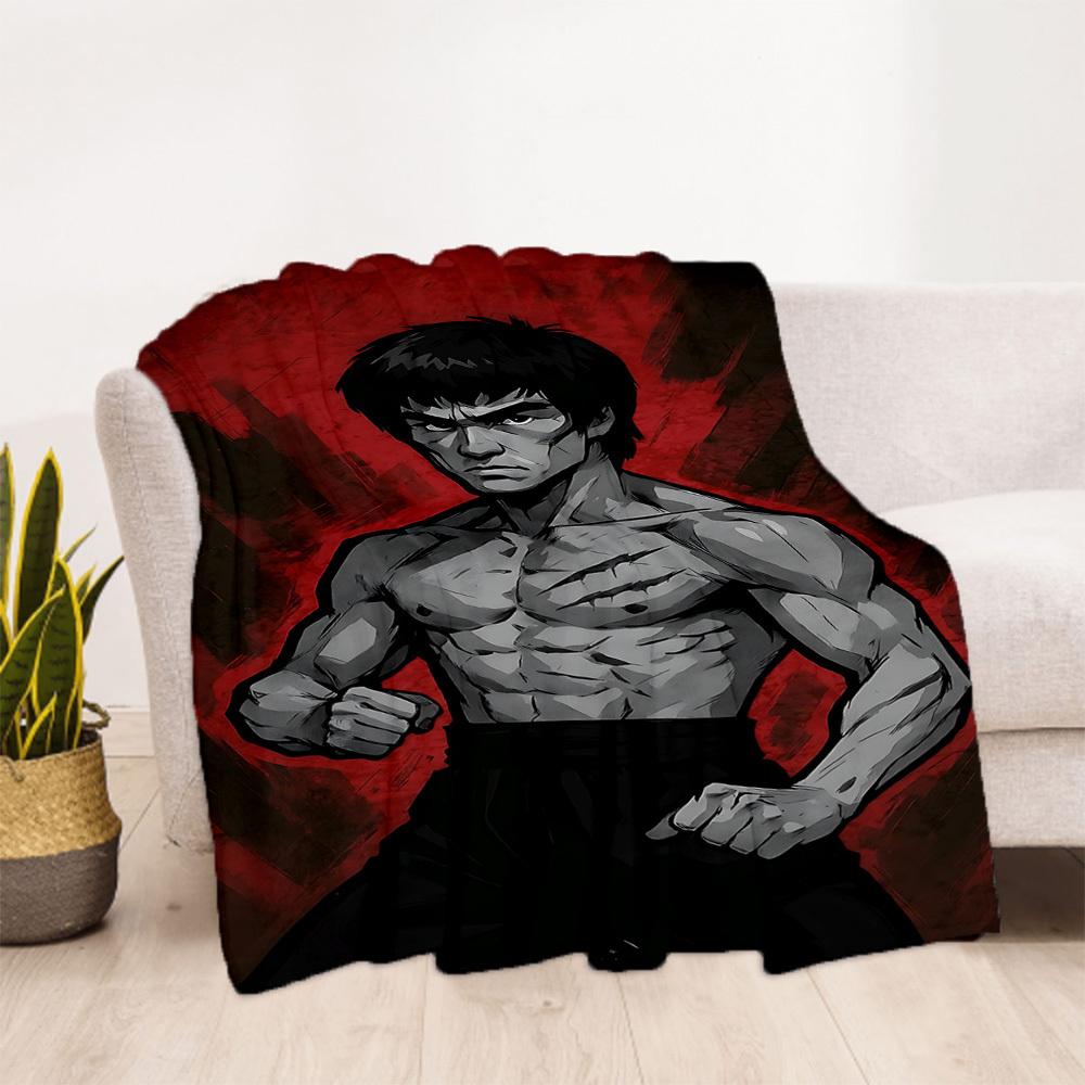 1PC Martial_Artist Bruce_Lee Outdoor Blanket Lightweight Flannel, Soft & Warm, All-Season Use for Sofa, Outdoor, Camping, Living Room, Office07