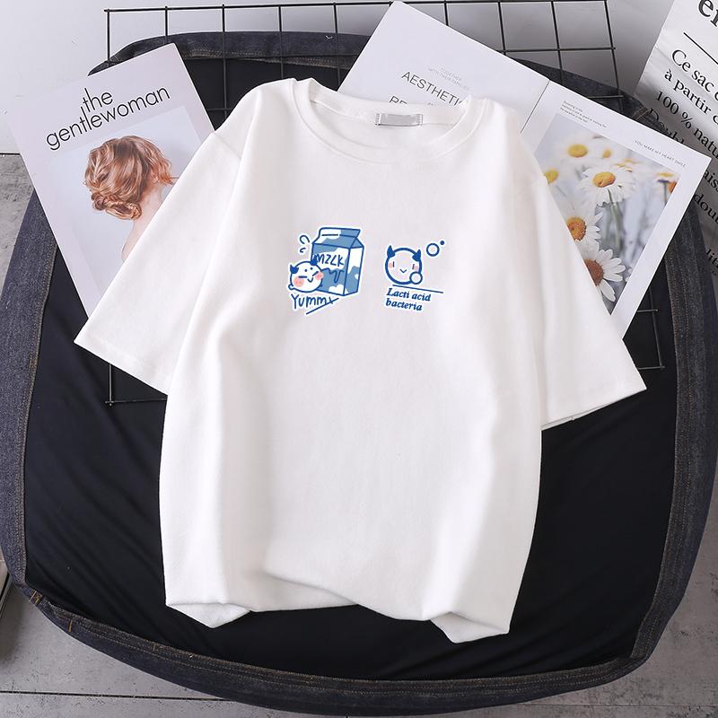 Letní tričko s krátkým rukávem oversized triko Roztomilý vzor topů Dámská trička Tričko se vzorem zvířecí kachny Bílá dámská trička