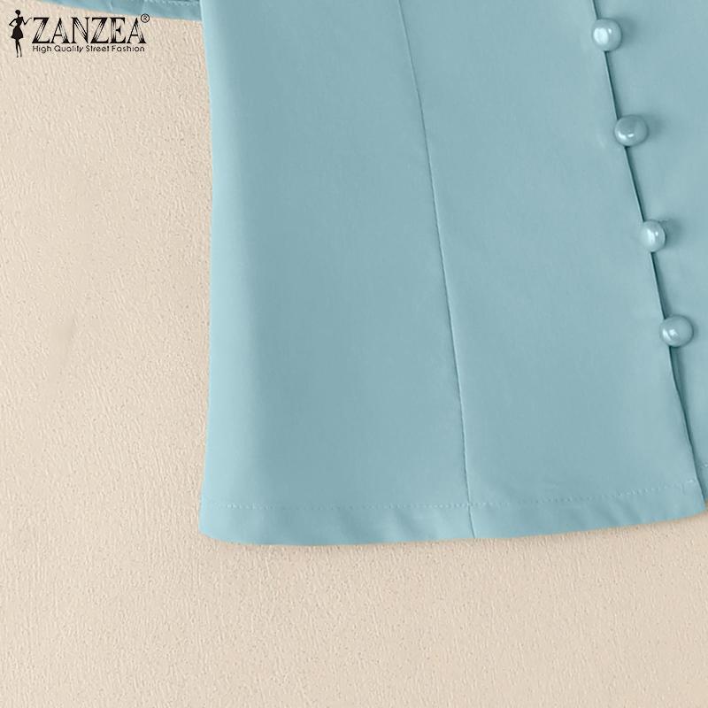 ZANZEA Blusa Casual de Verano para Mujer con Cuello en V, Manga Corta y Corte Slim
