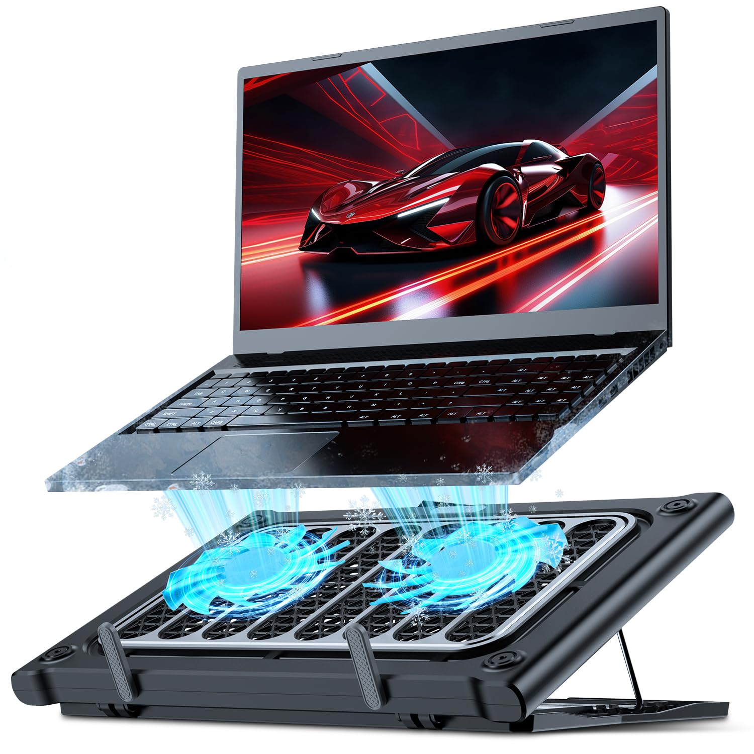 

Zxyceo на 2025 год Оснащен двумя мощными большими охлаждающими подставками для ноутбука с регулируемой высотой 6 уровней, двумя USB-портами, поверхностью для высокой совместимости с дюймами