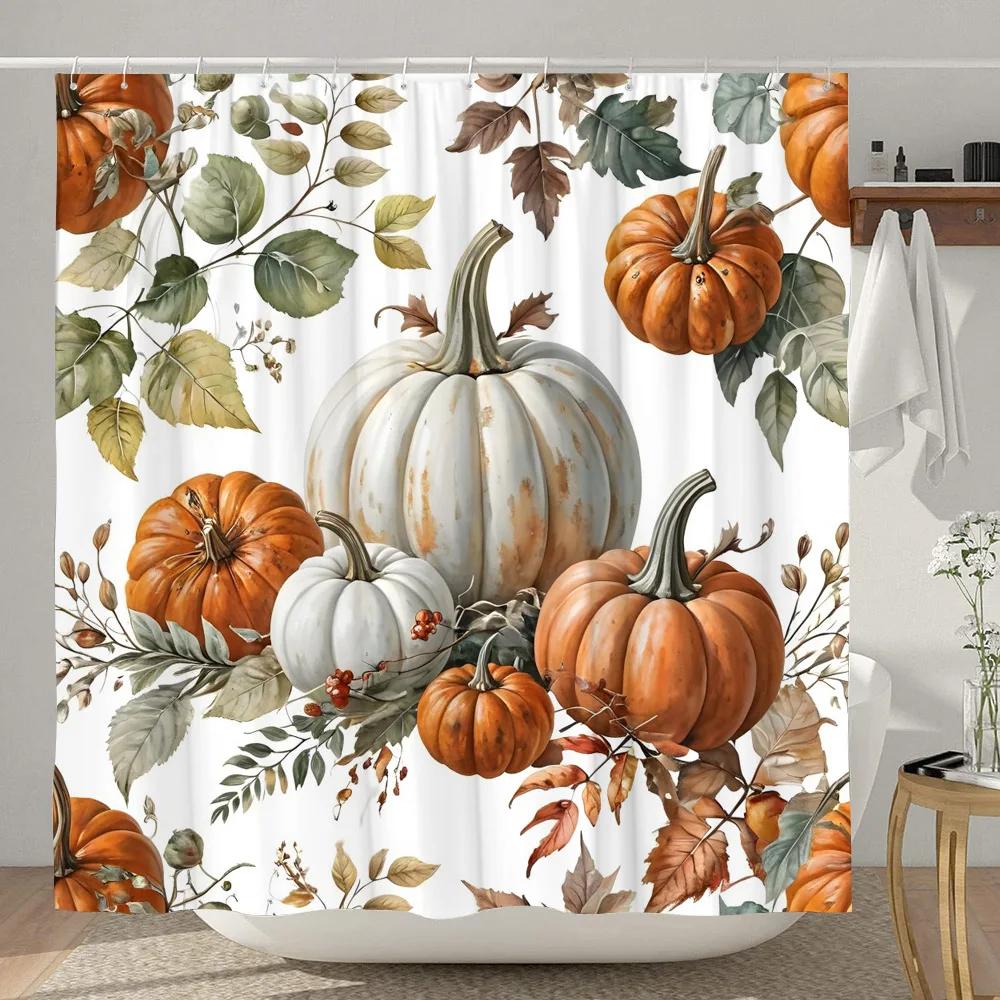 Autumn Farm Pumpkin Shower Curtain Thanksgiving Deep Woods Deer Rustic Highland Cow Sunflower Fabric Bath Curtain Bathroom Dec 90x180cm