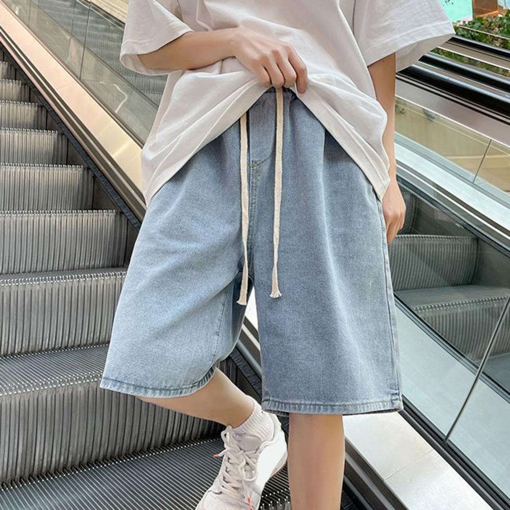 Pánské džínové šortky Elastický pas Nastavitelná šňůrka Ležérní šortky Volný střih Široká noha Tenké vyprané šortky