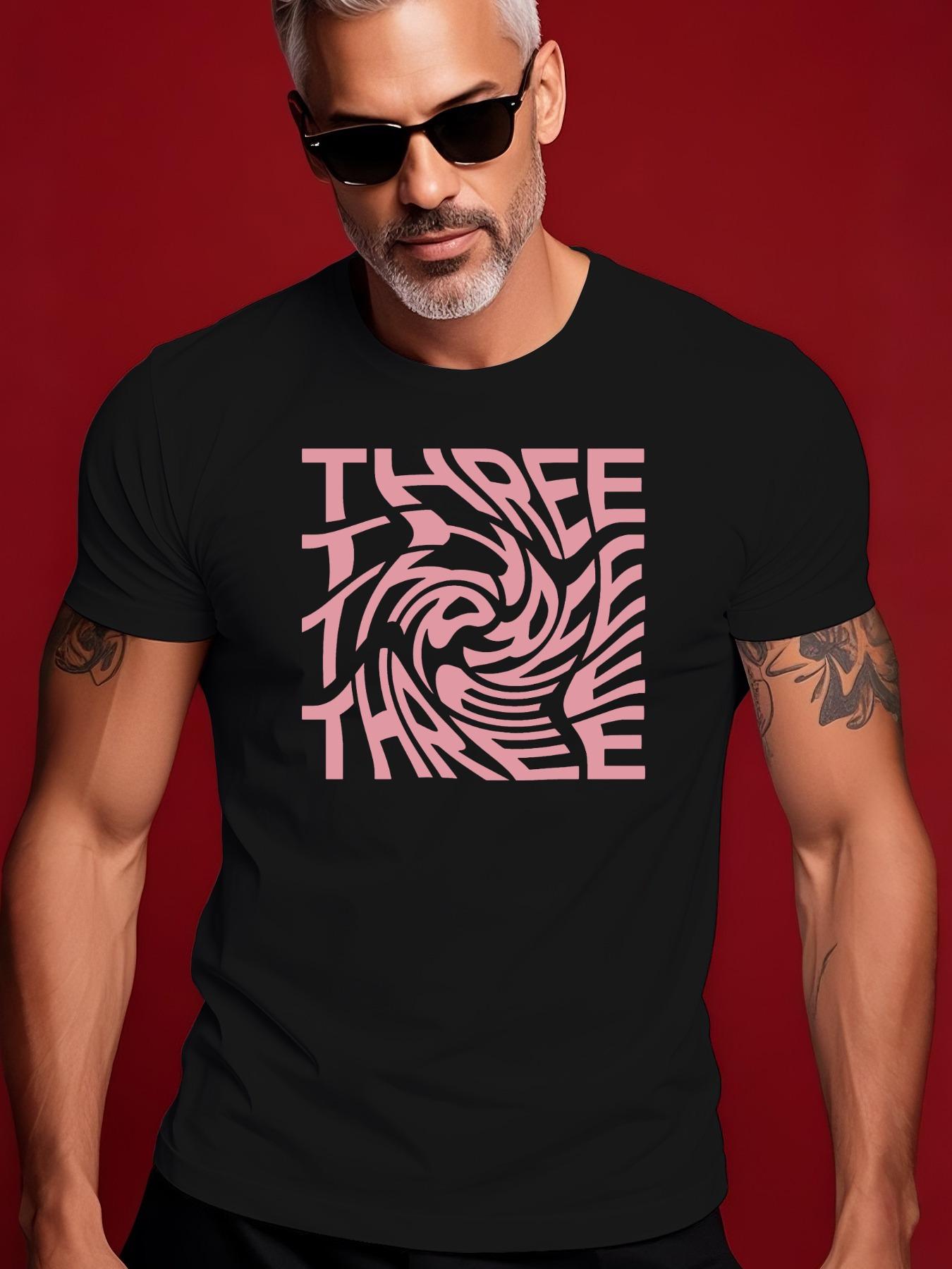 Summer Casual Crew Neck Tshirt with Bold THREE Graphic ... M