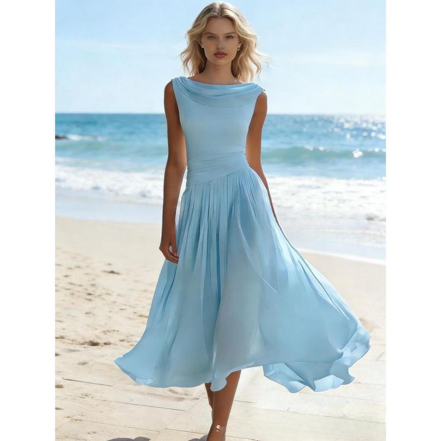 Vacation Elegant Party Resort Style Flowy Sheer Chiffon Dress New Arrival