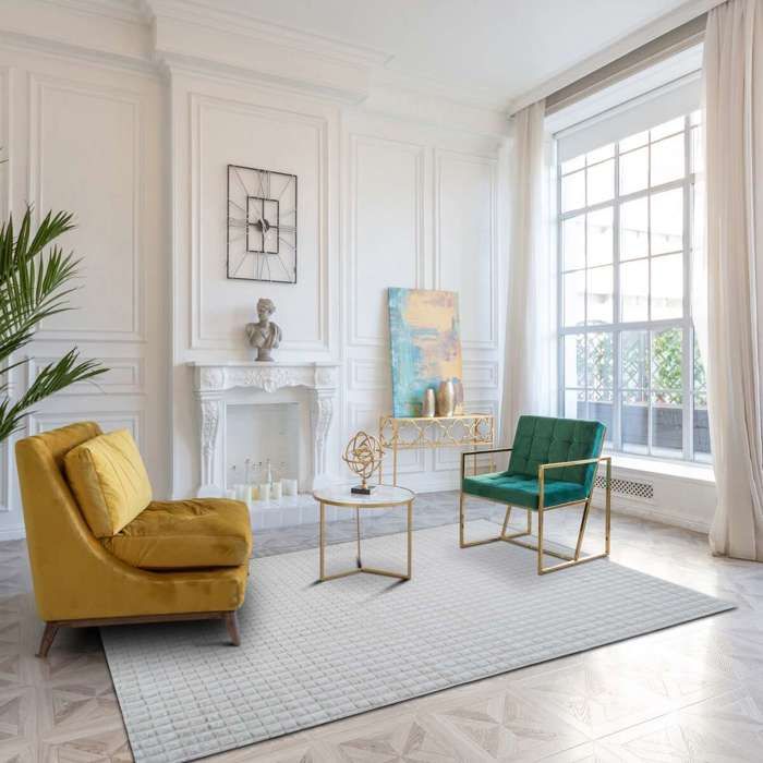 Tapis salon damier extra-doux blanc 80x150