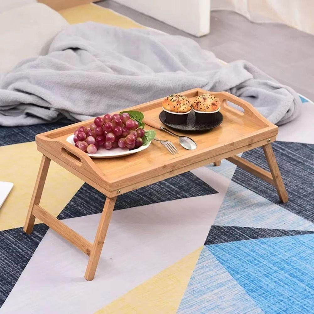 with Handles Foldable Dining Table Bamboo Material Breakfast Serving Tray  Dormitory Use