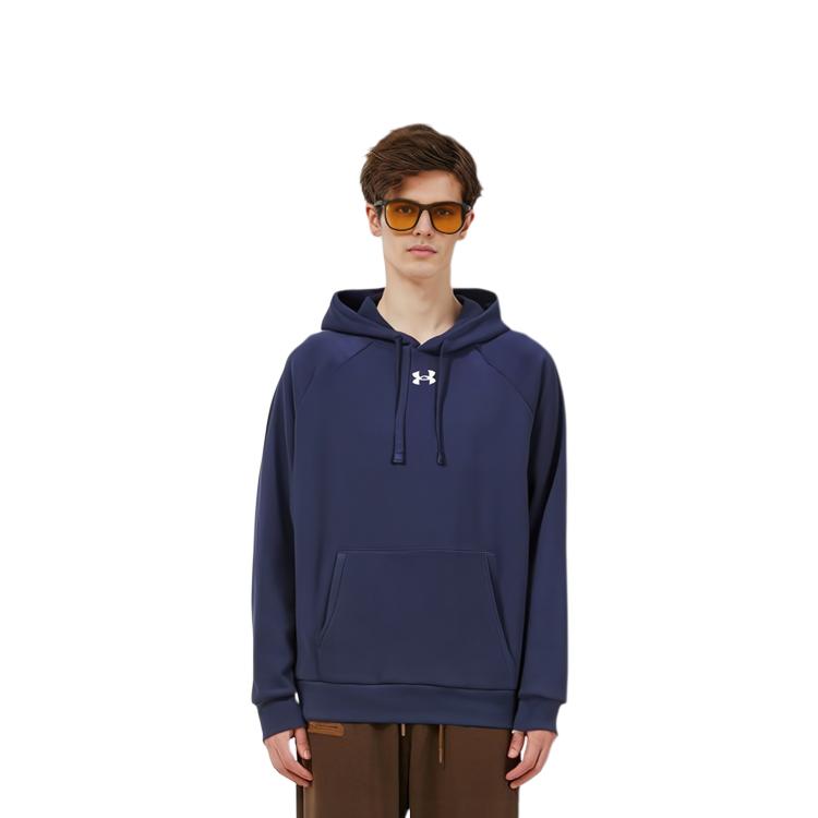 Under Armour Rival Fleece Sweatshirts Men's Navy Blue Hooded Moderate Regular 1379757-410