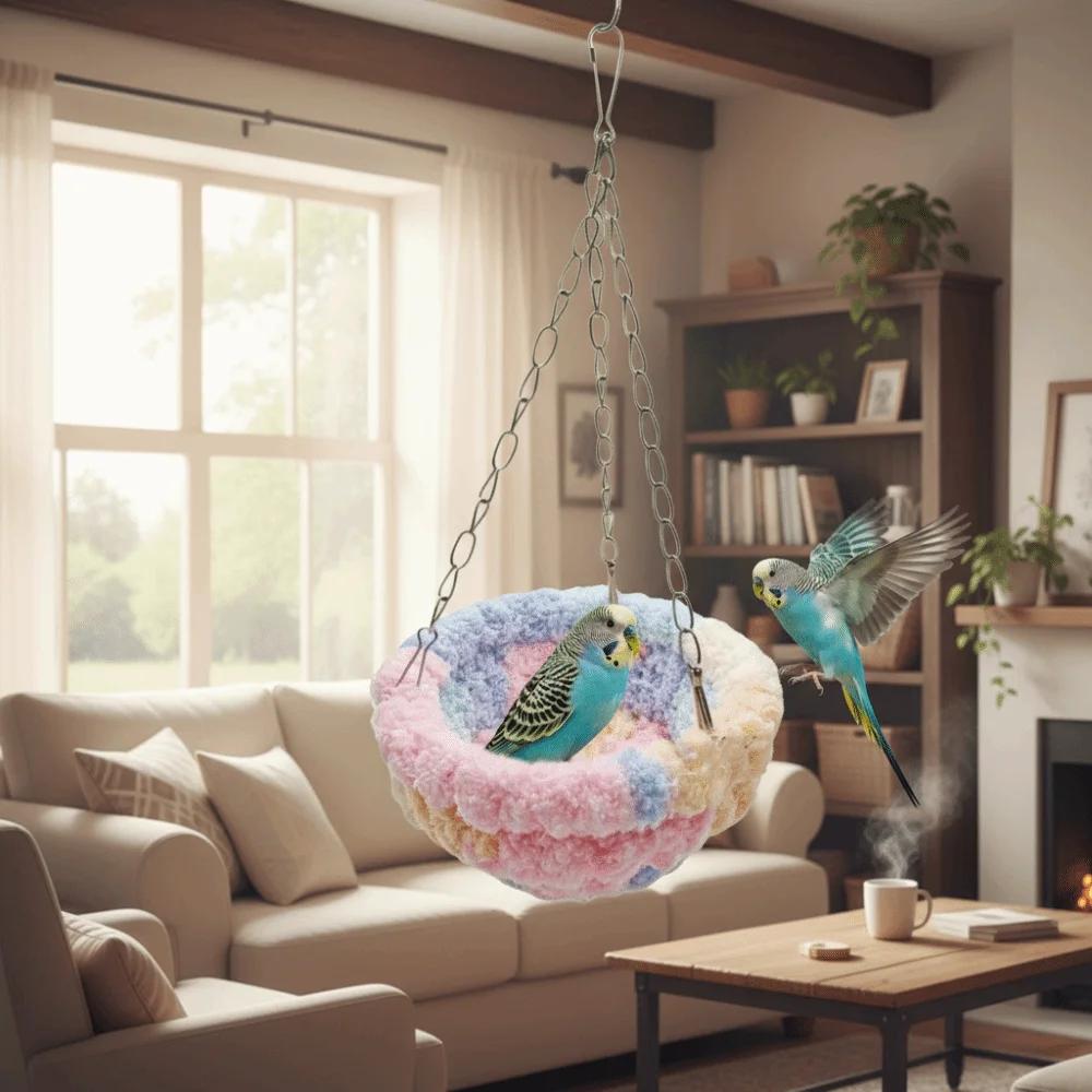 Bird Bed Hideout Warm Bird Hanging Hammock Thicken Bite Resistant Parrot Cotton Nest Comfortable Soft Bird Cage Swing Cage