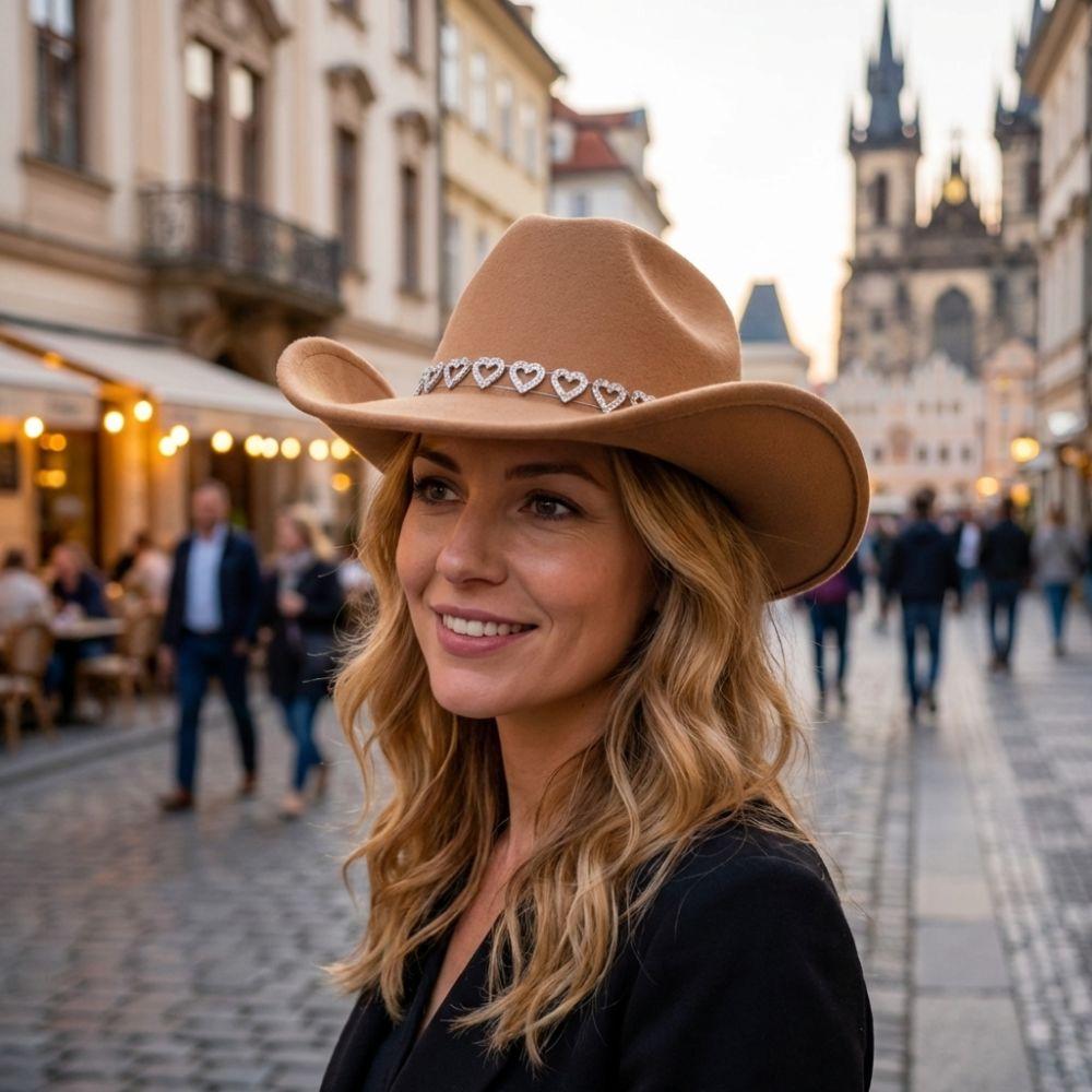 Stylish Breathable Jazz Knight Hat Heart-Shaped Diamond Wide Brim Cowboy Hat Solid Color Sun Hat For Men Women