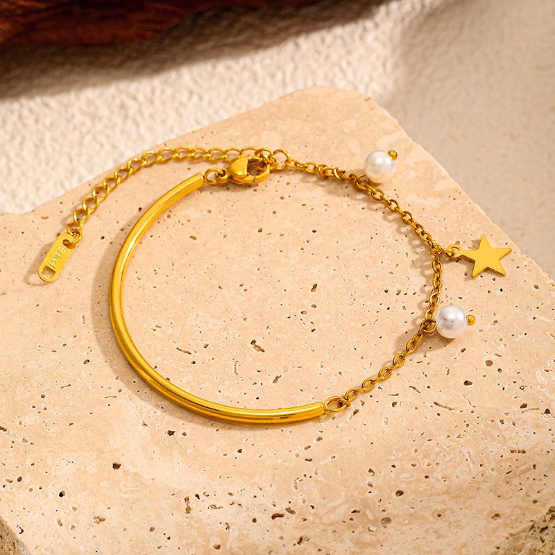 ins wind gold titanium steel bracelet bracelet European and American do not fade light luxury high sense 18k gold stainless steel jewelry