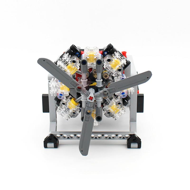 MOC High-tech 8 Cylinder Radial Engine with Small Rotor Blade Model Building Blocks Compatible with PF Set DIY Engine Bricks Toy