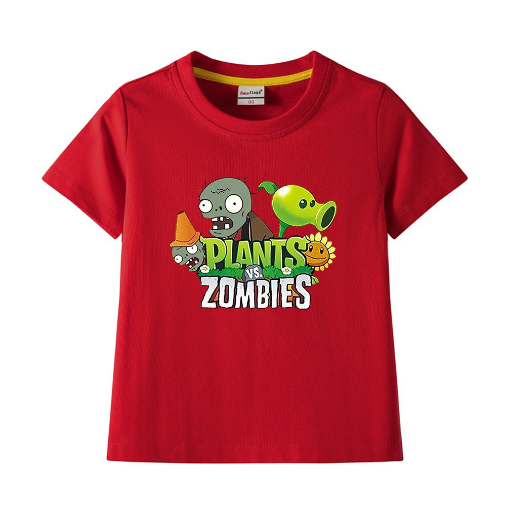 Plants Vs. Zombies Kids' Pure Cotton T-Shirt - Boys and Girls Summer Short Sleeve Loose Breathable Top