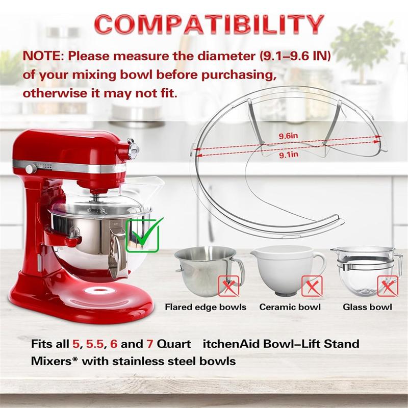 Pouring Shield for Kitchenaid 5.5 Quart, 6, 7, 8 Qt Stainless Steel Bowl-Lift Stand Mixer Accessories Splash GuardJAS