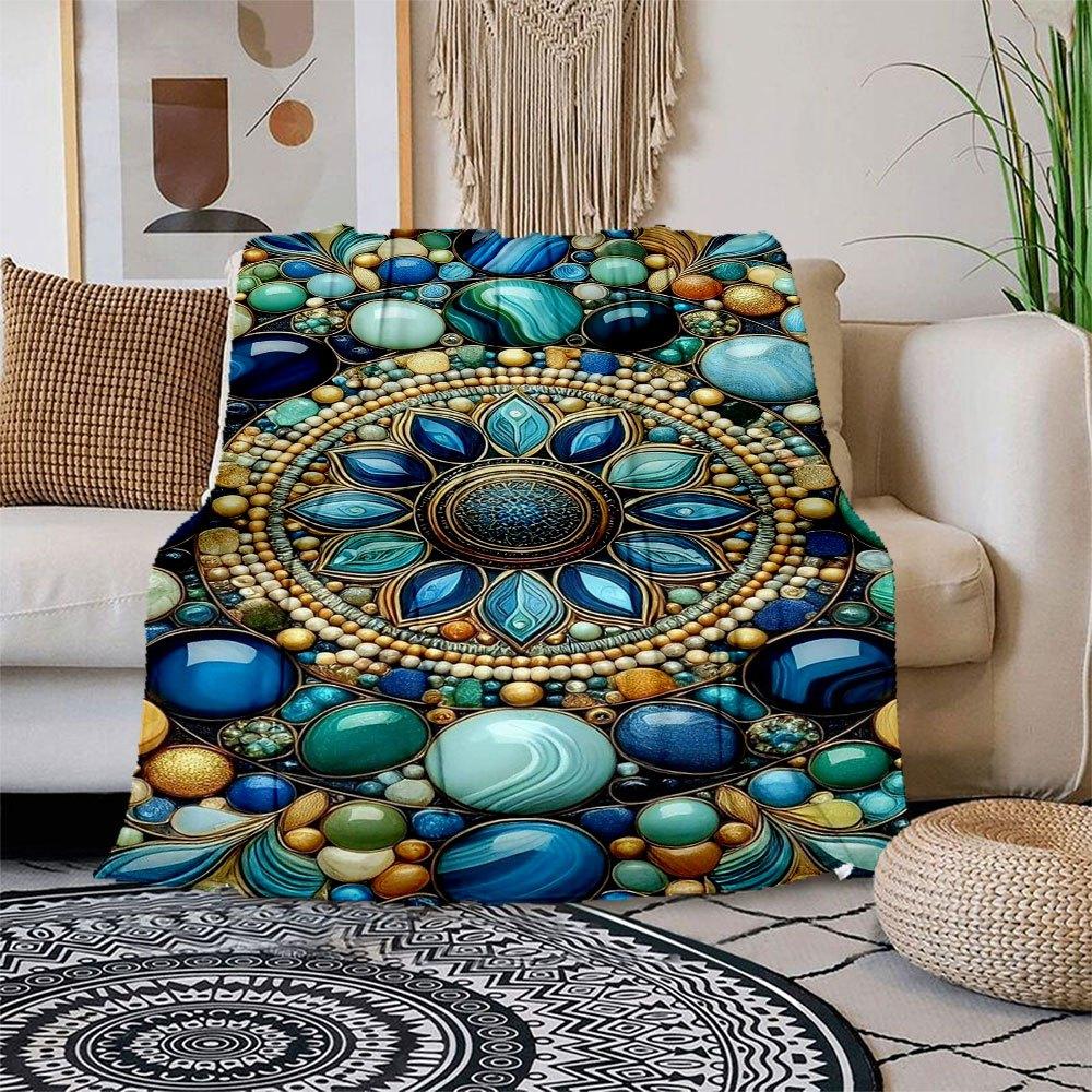 

Colorful Gemstone Mosaic Wall Art Decor Blanket Flannel Throw Blanket for Sofa, Bed, Travel, Camping, Office, Couch, Chair, And Bed Gift fo 150x180cm