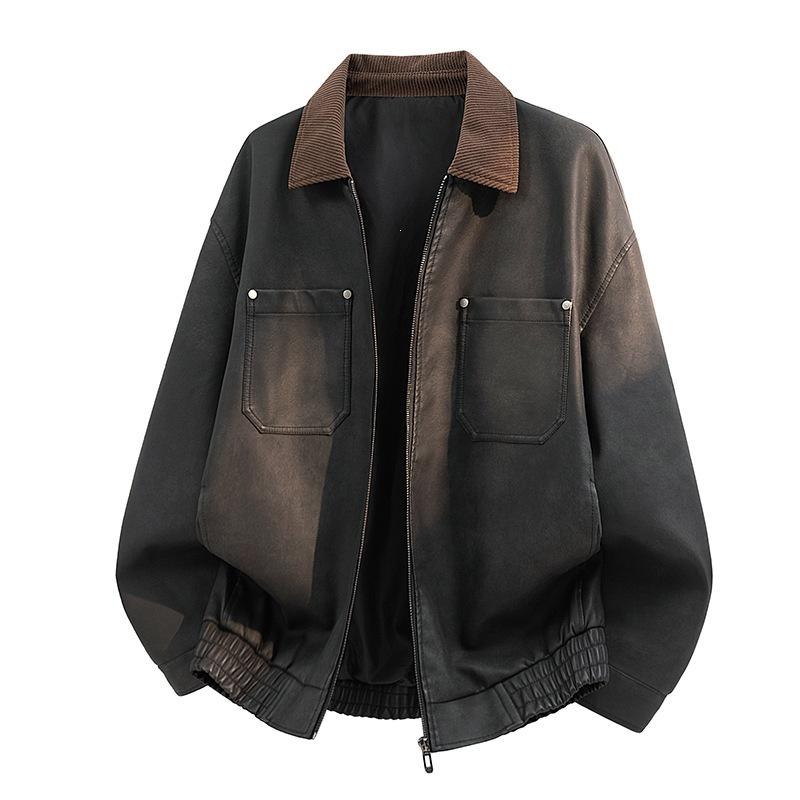 New PU leather jacket for men, American vintage workwear style, tough relaxed style, old money street style, minimalist