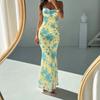 European American Women's Clothing Fashionable Elegant Floral Print Bag Hip Sling Dress