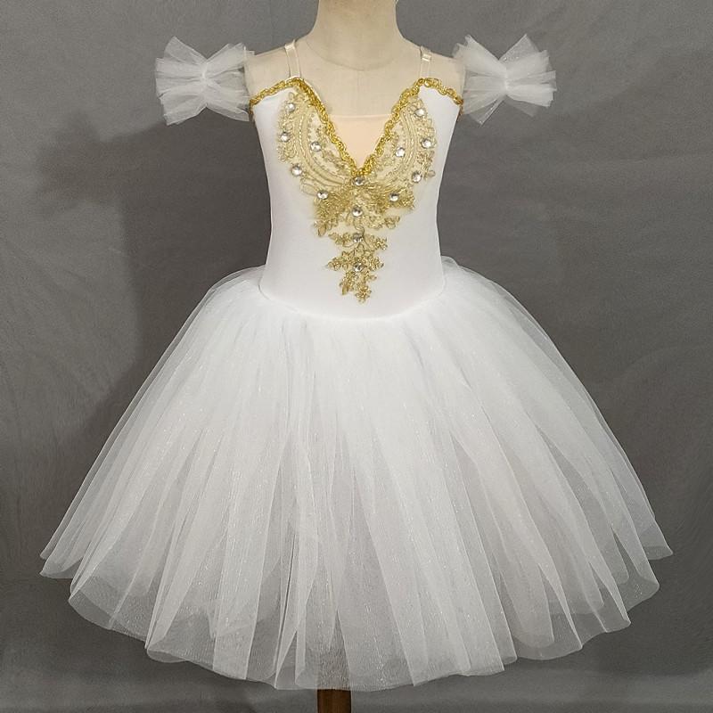 

Платье для балета для девочек Длинное классическое красное платье-пачка Балетное платье Маленький лебедь Детский сценический костюм Жизель 110 белый