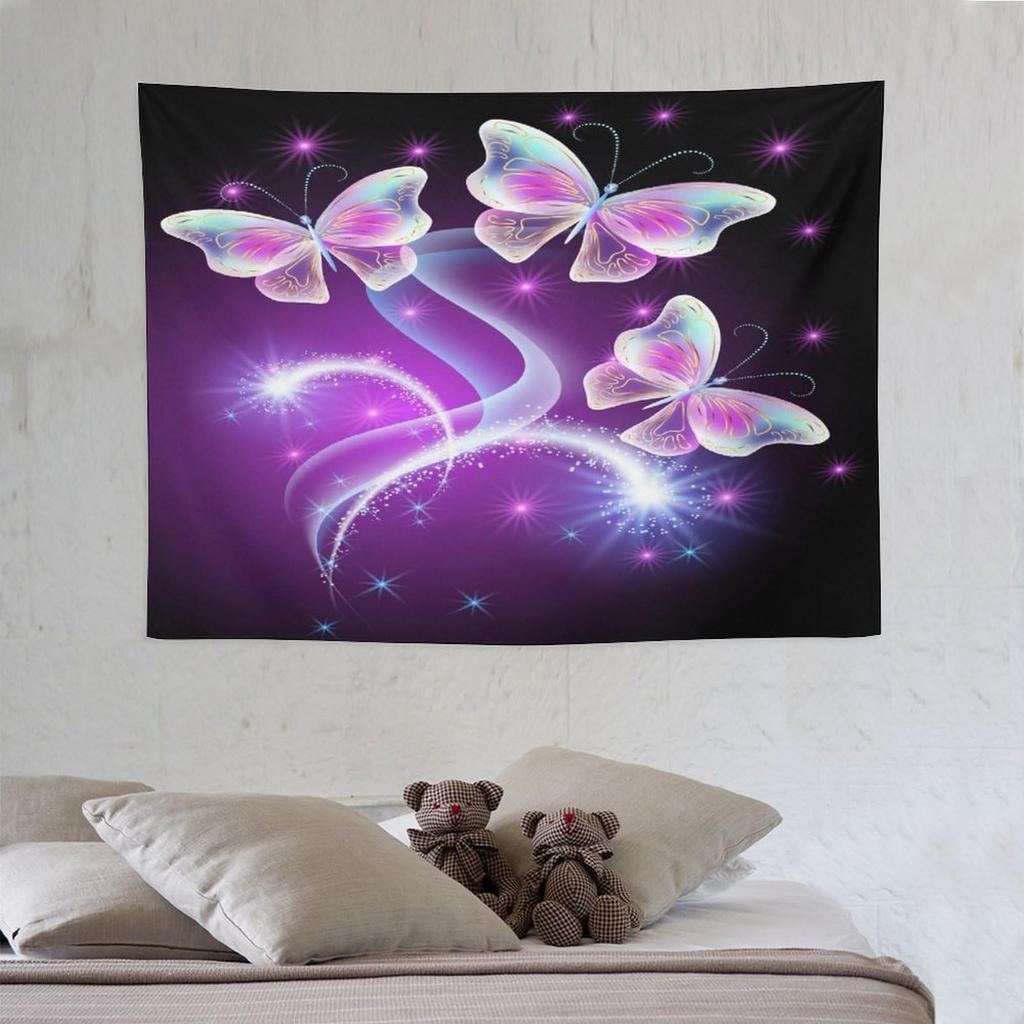 Traumschmetterling Wandteppich Lila Tuschemalerei Schmetterlinge Kinder Mädchen Wandteppiche Heimdekoration für Wohnzimmer Schlafzimmer