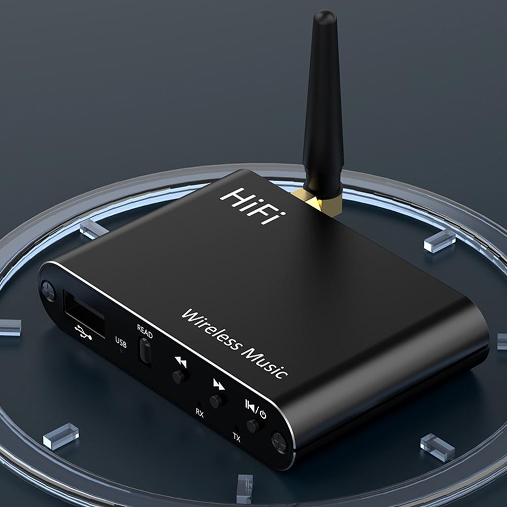 Bluetooth-Compatible 5.4 Audio Adapter 3.5mm Aux HiFi Music Wireless Adapter BT/U-Disk Play W/ Remote Control for TV Home Stereo