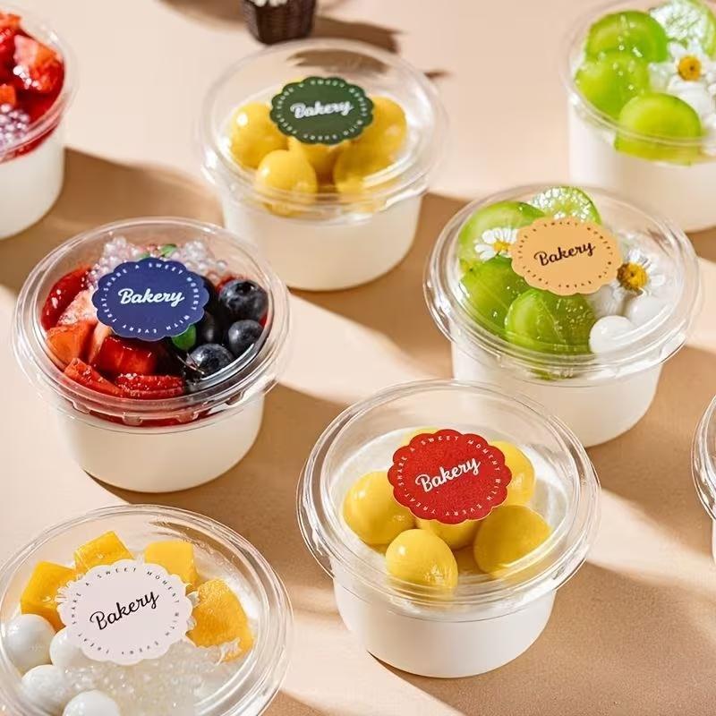 10pcs Round Pudding Cups With Lids And Spoons Transparent Mousse Cake Boxes Yogurt Cups For Birthdays Graduation Seasons Parties