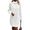 Autumn Fashion Turtleneck Pullover Women Dress Winter Warm Knitted Long Sleeve Knitwear Solid Elegant Sweater Dresses 30302