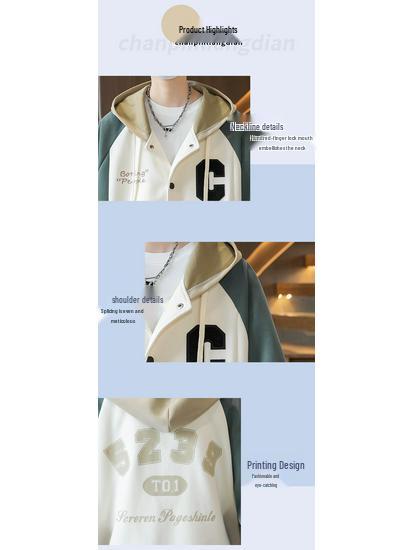 Spring & Autumn Youth Hooded Jacket for Boys - Trendy Color Block Sweatshirt/Cardigan for Teens