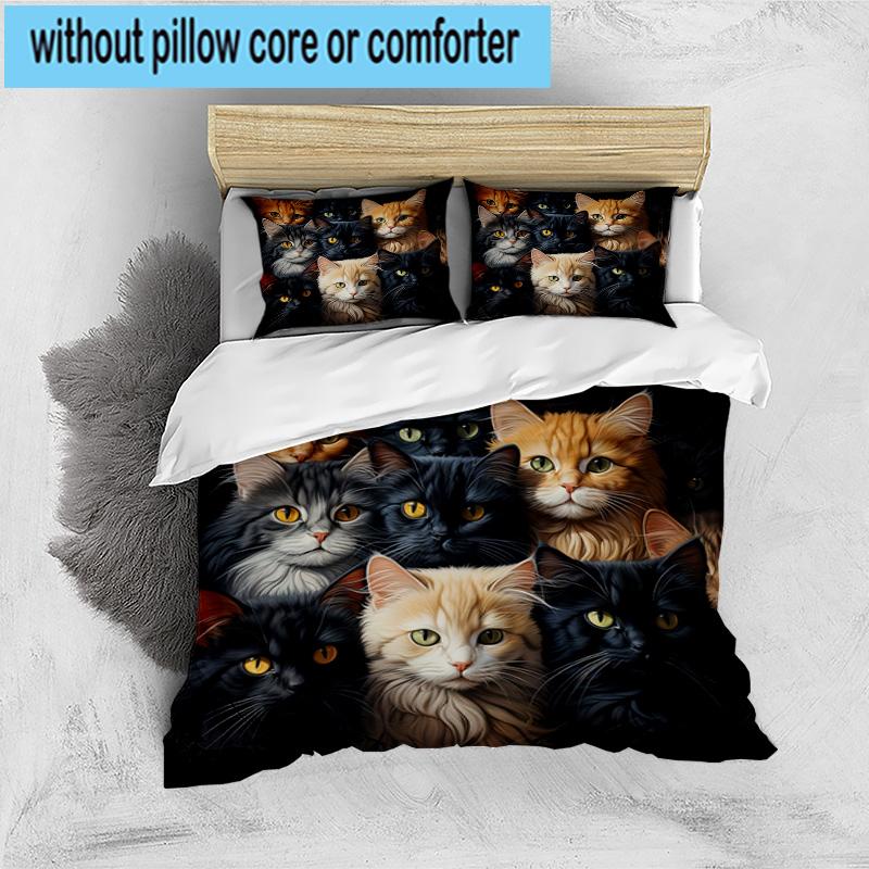Crystal Cats Fantasy 3pcs Bedding,Including 1pc Duvet Cover And 2pcs Pillowcases Perfect for Christmas,Ideal for Bedroom, Dormitory