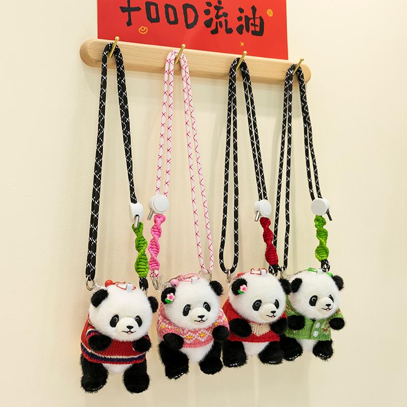 Cartoon Sweater Panda Plush Pendant for Girls Traveling Slanted Mobile Phone Clip Panda Hall Souvenir Backpack Hanging Decoration