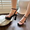 fashion Platform Shoes For Women Sandals Square Open Toe Summer Dress Shoes Thick High Heels Party Wedding Sandals Slides Mules Shoes 39