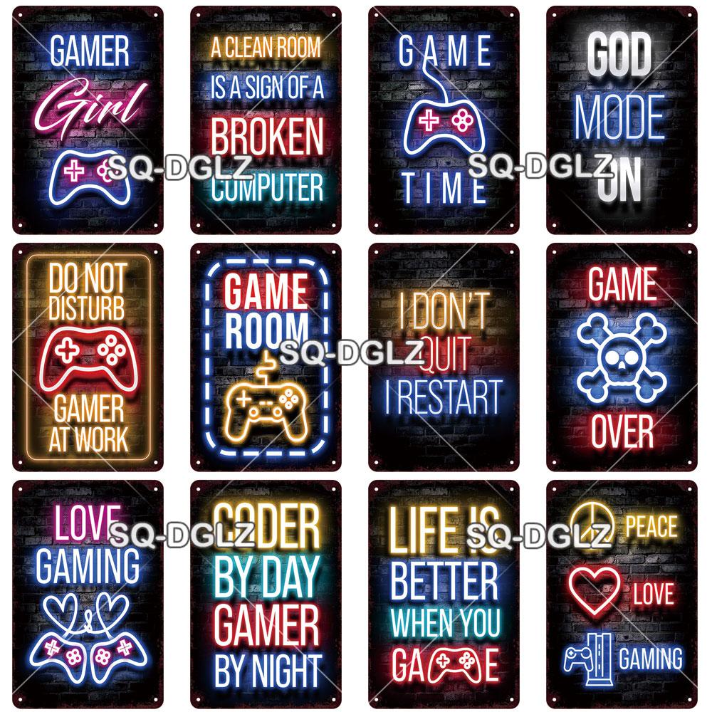 SQDGLZ Vintage Game Zone Neon Metal Sign Tin Sign Plate Home Bar Door Wall Decor Sticker Man Cave Decoration Plaque Poster Gift