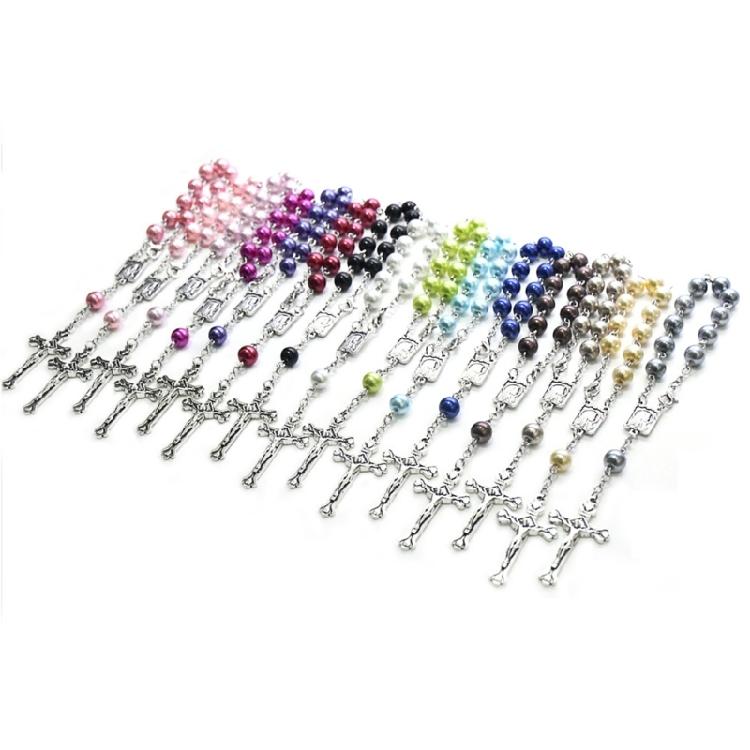 8mm Pearl Rosary Bead Finger Baptism Rosaries for Christening Baby Shower