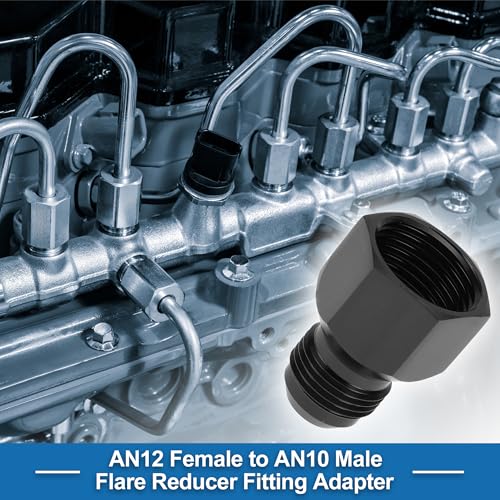 A ABSOPRO Reduktor Wąż Złączka Adapter AN12 Męski do AN10 Męski Złącze Przewodu Paliwowego Aluminium Czarny