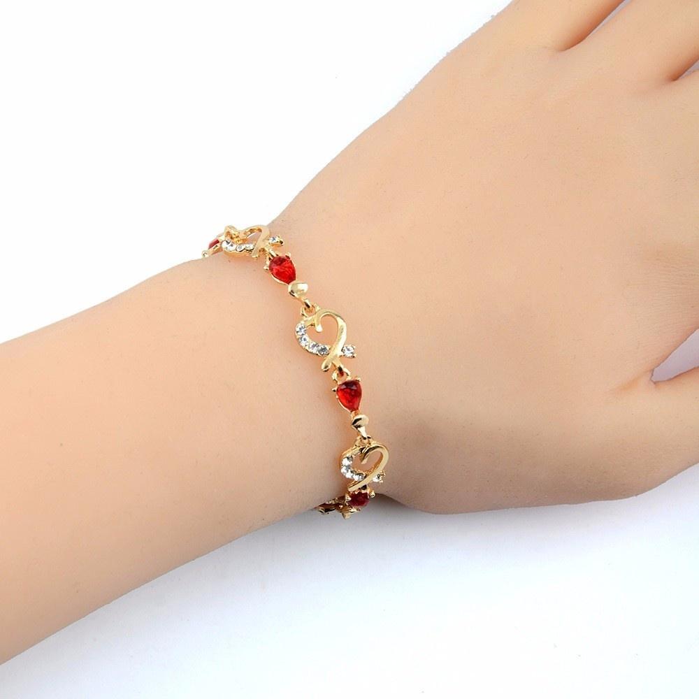 Sexy Lady Fashion 18k Gold Plated Heart 5 Colors Stones Bracelets & Bangles Jewelry